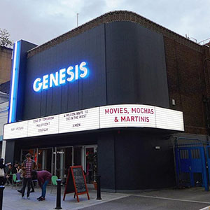 Genesis Cinema building after, a new and sleek look, a dark building exterior